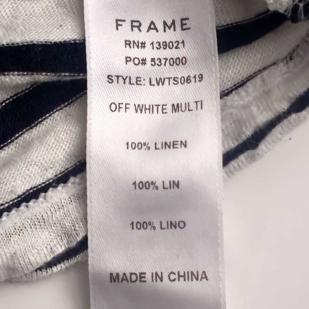 FRAME Linen Long Sleeve Top Ruffle Striped White Black Size S P - Picture 4 of 5